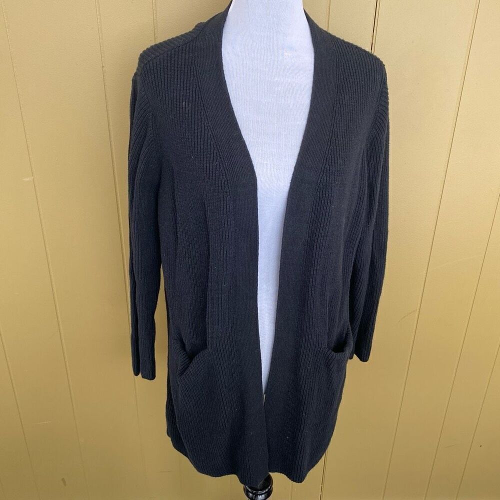 Old Navy women L open front cardigan w/front pouch pockets black